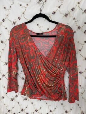 J.B.S. Red & Brown Metallic Wrap-Style Women’s Top